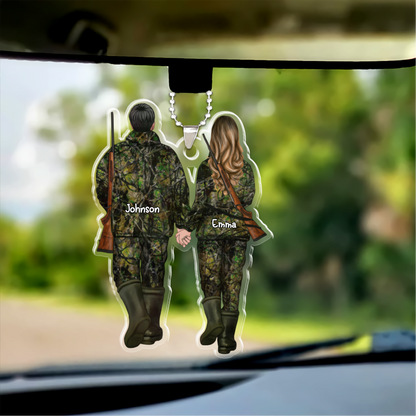 Personalized Hunting Couple Partners Flat Acrylic Keychain, Meaningful Gifts For Couple Partners Soulmates Love Hunting