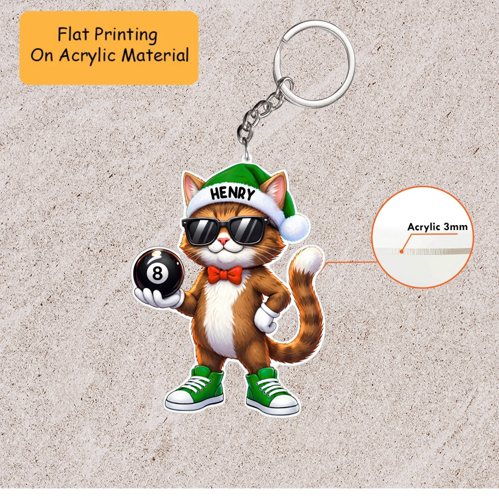 Personalized Billiard Christmas Ornament, Cat Holding 8 Ball Billiard, Custom Ornament Christmas Gift, Keychain Billiard, Car Ornament Billiard