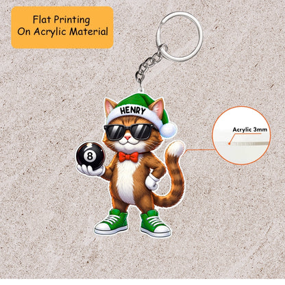 Personalized Billiard Christmas Ornament, Cat Holding 8 Ball Billiard, Custom Ornament Christmas Gift, Keychain Billiard, Car Ornament Billiard