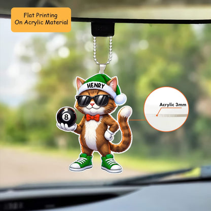 Personalized Billiard Christmas Ornament, Cat Holding 8 Ball Billiard, Custom Ornament Christmas Gift, Keychain Billiard, Car Ornament Billiard