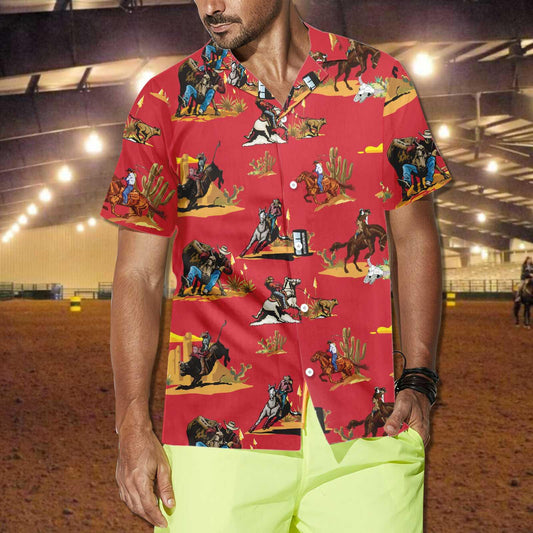 Rodeo Seamless Pattern Hawaiian Shirt, Red Version, Texas Native Western, Proud Texas, Summer Aloha Shirt Perfect Unique Gift For Men Women - Amzanimalsgift
