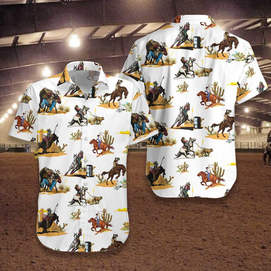 Rodeo Seamless Pattern Hawaiian Shirt, White Version, Texas Native Western, Proud Texas, Summer Aloha Shirt Perfect Unique Gift For Men Women - Amzanimalsgift