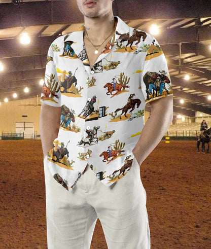 Rodeo Seamless Pattern Hawaiian Shirt, White Version, Texas Native Western, Proud Texas, Summer Aloha Shirt Perfect Unique Gift For Men Women - Amzanimalsgift