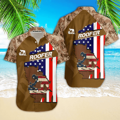 Roofer American Flag Patriotic Brown Aloha Hawaiian Shirts For Men Women, 4th Of July Gift For Summer, Friend, Family, Independence Day, Roofer Lovers - Amzanimalsgift