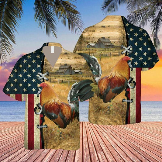 Rooster Aloha Hawaiian Shirt - Amazing Rooster Farm Brown Hawaiian Shirt, American Flag Hawaiian Shirt For Men & Women, Rooster Lover - Amzanimalsgift