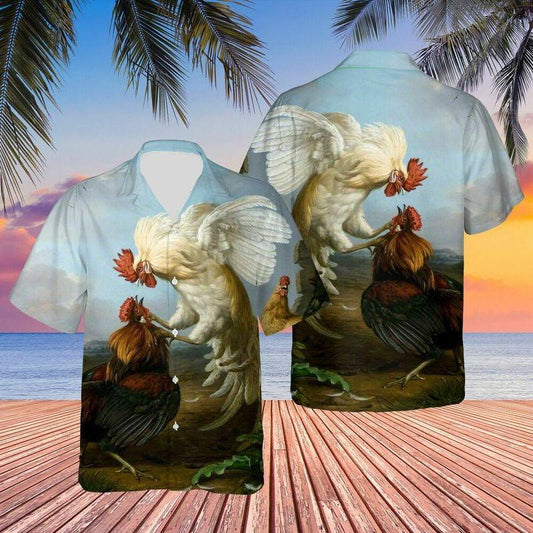 Rooster Aloha Hawaiian Shirt - Colorful Chicken Rooster Pattern Hawaiian Shirt, Rooster Fight Art Hawaiian Shirt For Men & Women, Rooster Lover - Amzanimalsgift