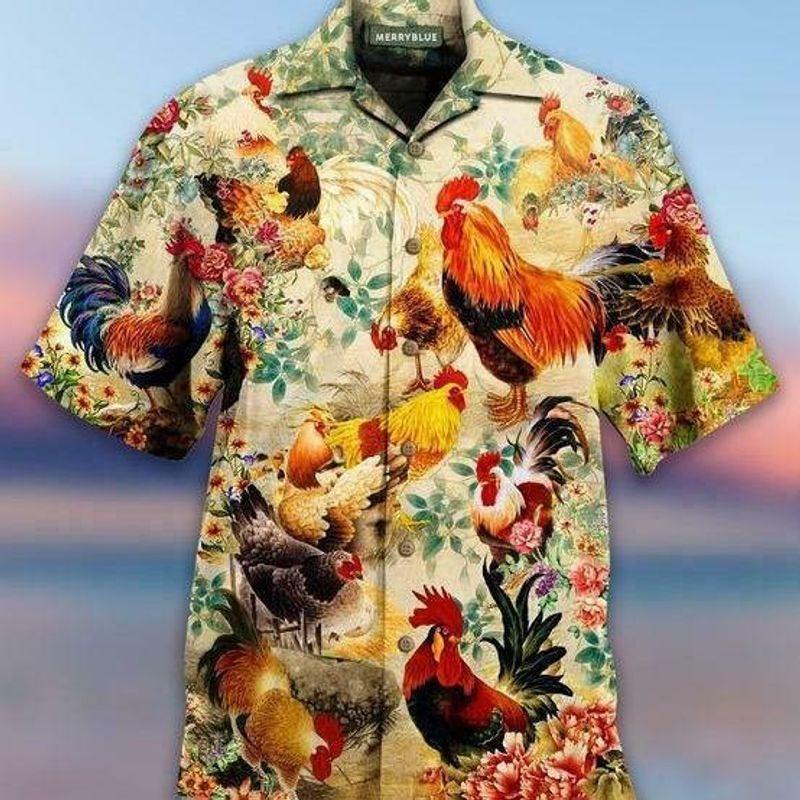 Rooster Aloha Hawaiian Shirt - Colorful Chicken Rooster Pattern Hawaiian Shirt, Tropical Flower Hawaiian Shirt For Men & Women, Rooster Lover - Amzanimalsgift