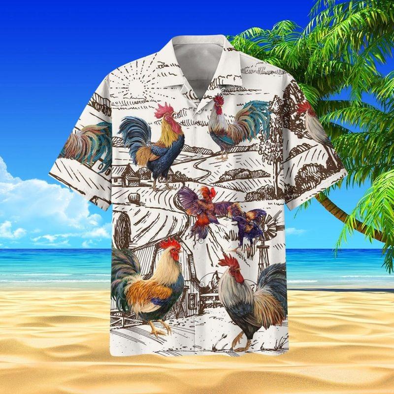 Rooster Aloha Hawaiian Shirt - Funny Rooster Farm Hawaiian Shirt, Farm Draw Hawaiian Shirt For Men & Women, Rooster Lover - Amzanimalsgift