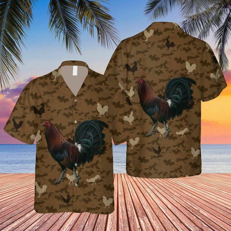 Rooster Aloha Hawaiian Shirt - Love Rooster Brown Pattern Hawaiian Shirt, Rooster Brown Background Hawaiian Shirt For Men & Women, Rooster Lover - Amzanimalsgift