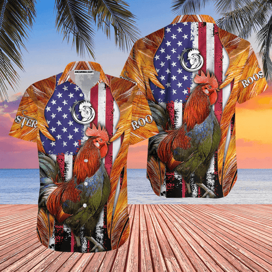 Rooster American Flag Farm Lover Aloha Hawaiian Shirts For Men Women, 4th Of July Gift For Summer, Friend, Family, Independence Day, Rooster Lovers - Amzanimalsgift