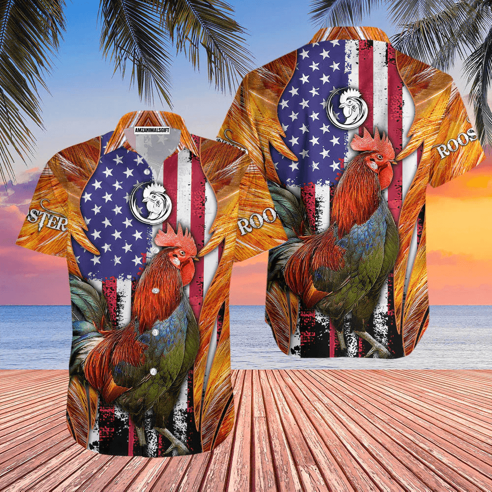 Rooster American Flag Farm Lover Aloha Hawaiian Shirts For Men Women, 4th Of July Gift For Summer, Friend, Family, Independence Day, Rooster Lovers - Amzanimalsgift