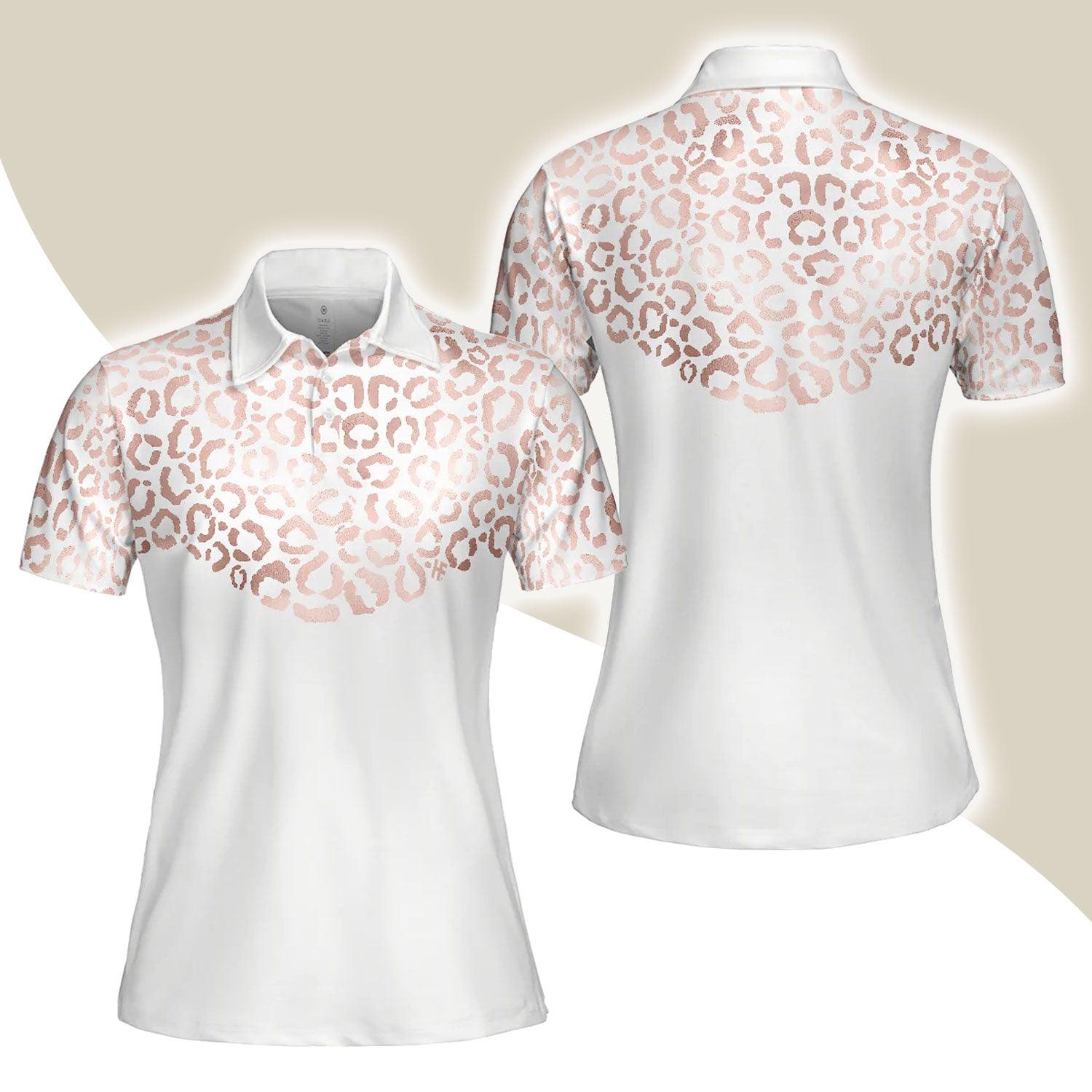 Rose Gold Leopard Pattern Women Polo Shirt, Gift For Female, Ladies, Girls - Amzanimalsgift