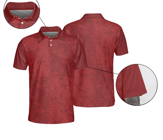 Rose Men Polo Shirt - Rose Red Pattern Polo Shirt For Men - Gift For Boyfriend, Friend, Family - Amzanimalsgift