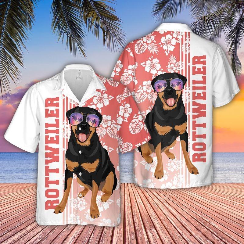 Rottweiler Aloha Hawaiian Shirt - Tropical Leaves Hawaiian Shirt, Rottweiler Sunglass Hawaiian Shirt For Men & Women, Rottweiler Lover - Amzanimalsgift