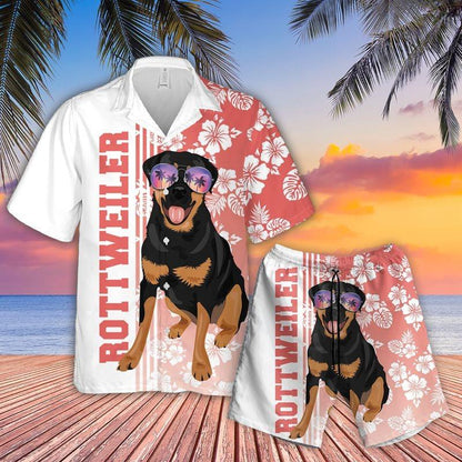 Rottweiler Aloha Hawaiian Shirt - Tropical Leaves Hawaiian Shirt, Rottweiler Sunglass Hawaiian Shirt For Men & Women, Rottweiler Lover - Amzanimalsgift