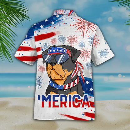 Rottweiler Aloha Hawaiian Shirts For Summer, Funny Dog Merica Independence Day USA Flag Hawaiian Shirt For Men Women, 4th of July Gift For Dog Lovers - Amzanimalsgift
