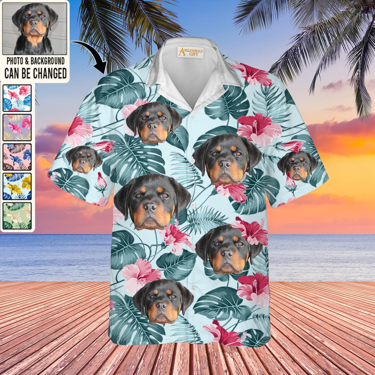 Rottweiler Face Custom Aloha Hawaii Shirt - Dog Custom Photo With Tropical Pattern Personalized Hawaiian Shirt - Perfect Gift For Dog Lovers, Friend, Family - Amzanimalsgift