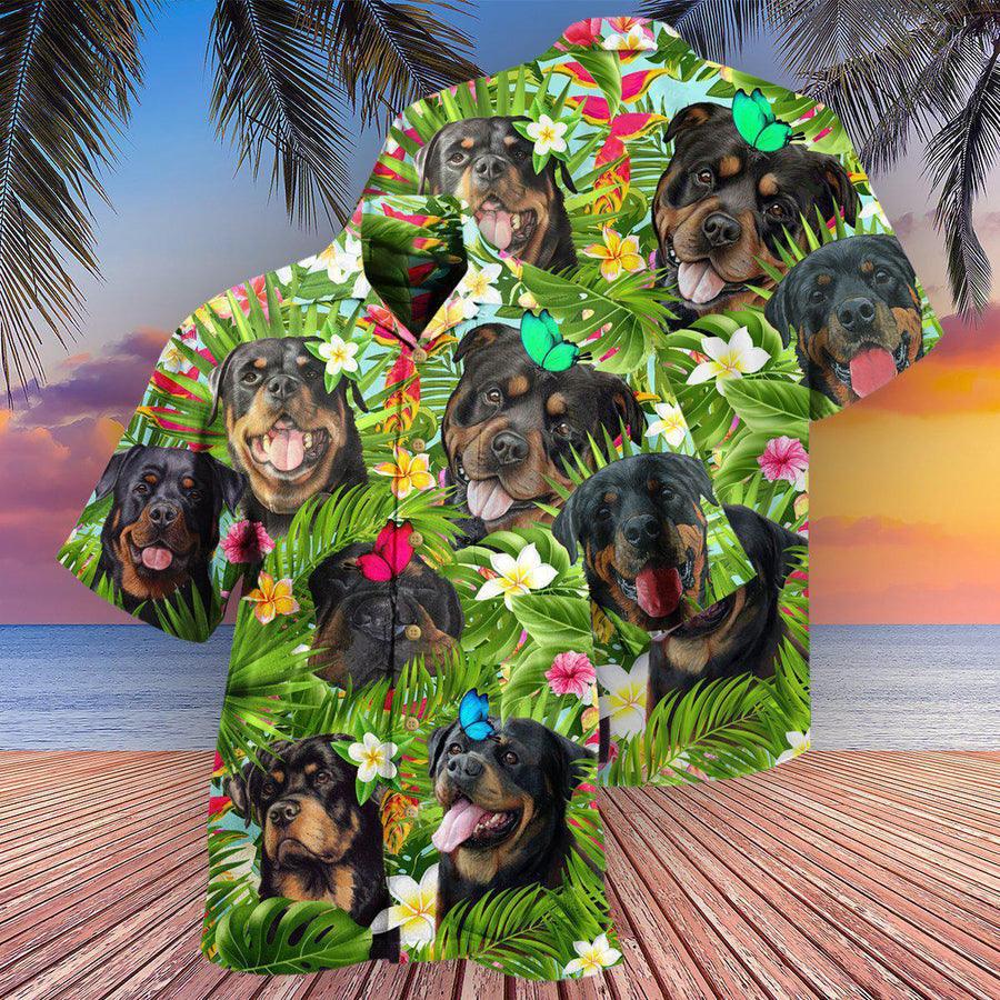 Rottweiler Hawaiian Shirt, Happy Rottweiler Dog Tropical Aloha Hawaiian Shirt For Summer, Rottie Dog Hawaiian Shirts Matching Outfit For Men Women, Dog Lover, Friends - Amzanimalsgift
