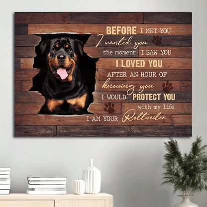 Rottweiler Landscape Canvas- Rottweiler dog, Broken wall - I would protect you with my life - Dog Landscape Canvas - Gift for dog lover, Family - Amzanimalsgift