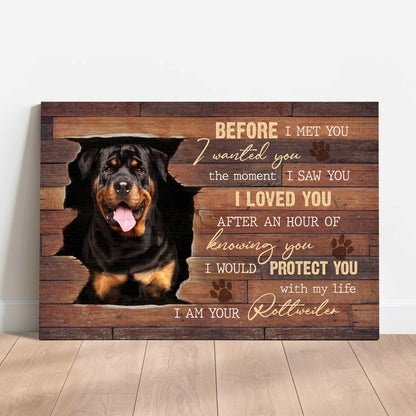 Rottweiler Landscape Canvas- Rottweiler dog, Broken wall - I would protect you with my life - Dog Landscape Canvas - Gift for dog lover, Family - Amzanimalsgift