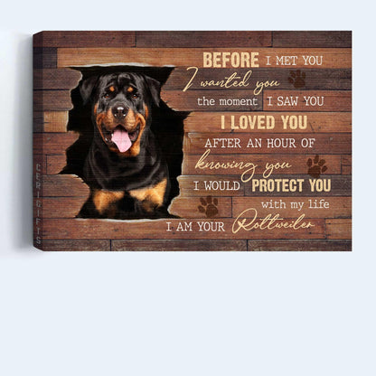 Rottweiler Landscape Canvas- Rottweiler dog, Broken wall - I would protect you with my life - Dog Landscape Canvas - Gift for dog lover, Family - Amzanimalsgift