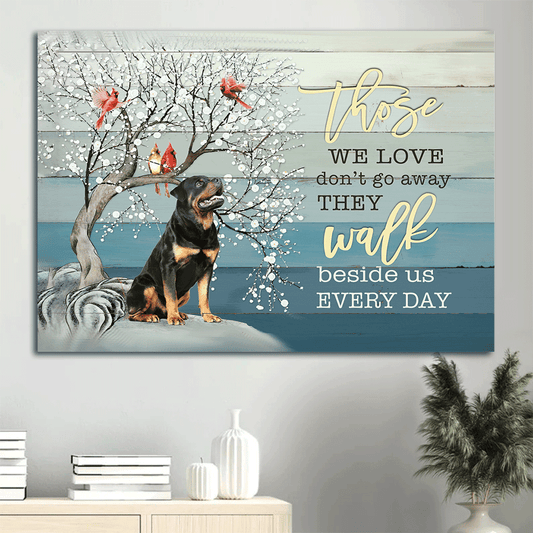 Rottweiler Landscape Canvas- Rottweiler, Under the tree, Snow Flower, Cardinal- Gift for dog lover- They walk beside us every day - Dog Landscape Canvas Prints, Wall Art - Amzanimalsgift
