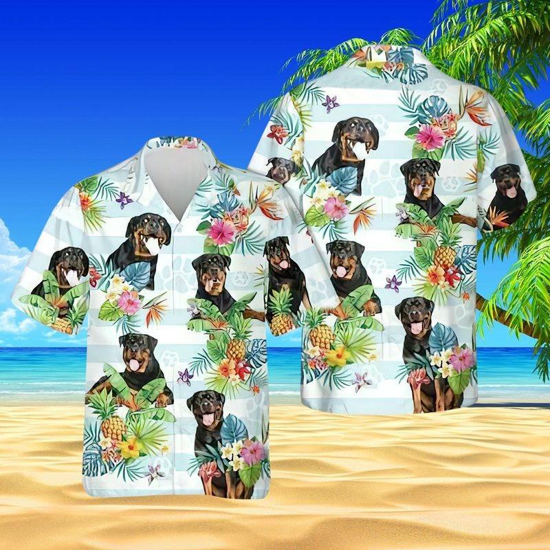 Rottwweiler Aloha Hawaiian Shirt - Cute Rottwweiler Tropical Pattern Hawaiian Shirt, Tropical Flower Hawaiian Shirt For Men & Women, Rottwweiler Lover - Amzanimalsgift