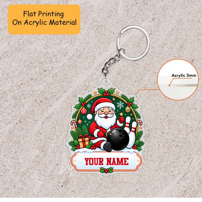 Personalized Bowling Christmas Ornament, Cute Santa With Ball And Pins, Custom Ornament Christmas Gift, Keychain Bowling, Car Ornament Bowling