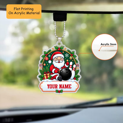 Personalized Bowling Christmas Ornament, Cute Santa With Ball And Pins, Custom Ornament Christmas Gift, Keychain Bowling, Car Ornament Bowling