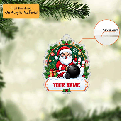 Personalized Bowling Christmas Ornament, Cute Santa With Ball And Pins, Custom Ornament Christmas Gift, Keychain Bowling, Car Ornament Bowling