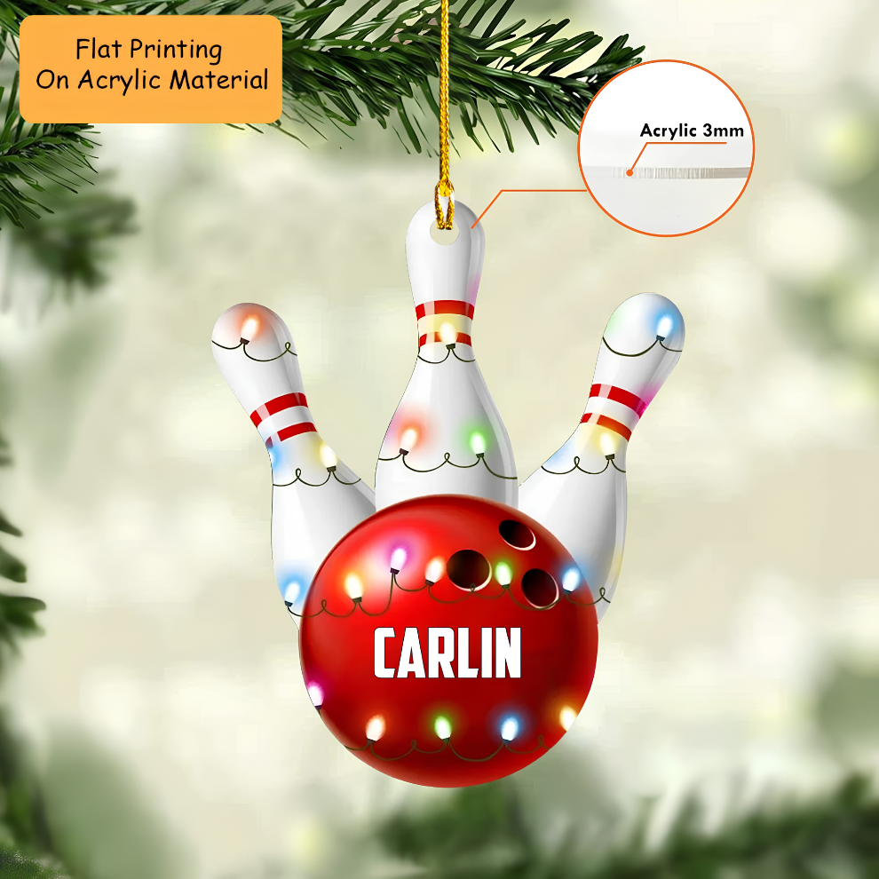 Personalized Bowling Ball Christmas Holding Pins Acrylic Ornament, Bowling Keychain, Car Ornament, Christmas Ornament Gifts
