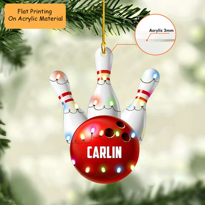 Personalized Bowling Ball Christmas Holding Pins Acrylic Ornament, Bowling Keychain, Car Ornament, Christmas Ornament Gifts