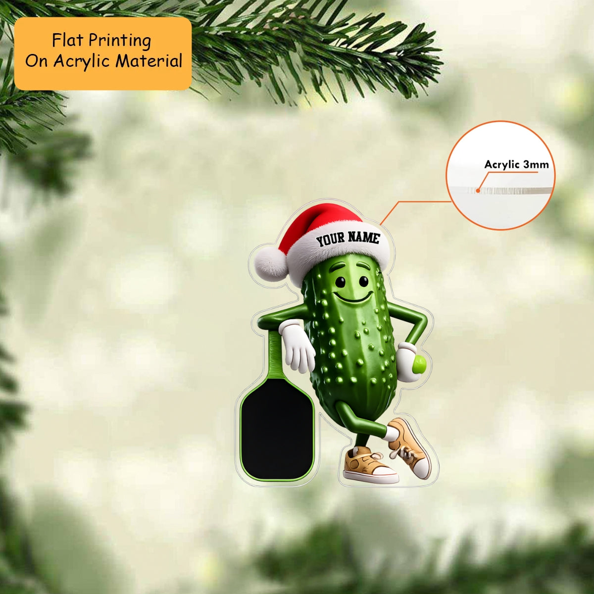 Personalized Funny Santa Pickle Playing Pickleball Christmas Ornament, Custom Bowling Christmas Gift, Keychain Bowling, Car Ornament Bowling