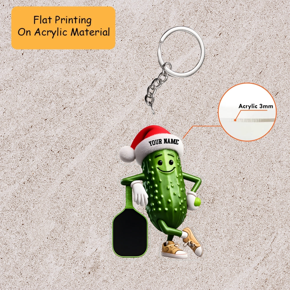 Personalized Funny Santa Pickle Playing Pickleball Christmas Ornament, Custom Bowling Christmas Gift, Keychain Bowling, Car Ornament Bowling