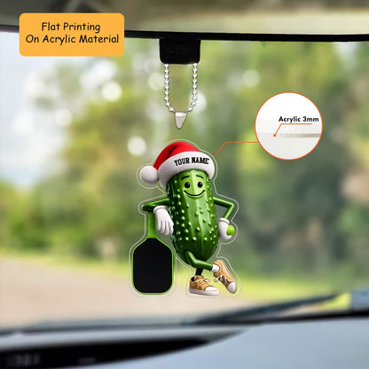 Personalized Funny Santa Pickle Playing Pickleball Christmas Ornament, Custom Bowling Christmas Gift, Keychain Bowling, Car Ornament Bowling