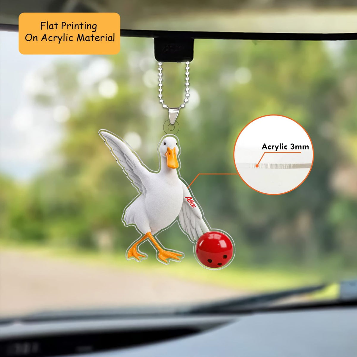 Personalized Bowling Christmas Ornament, Funny White Duck Rolling Ball, Custom Ornament Christmas Gift, Keychain Bowling, Car Ornament Bowling