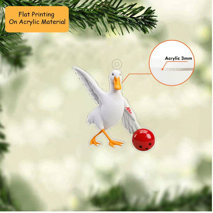 Personalized Bowling Christmas Ornament, Funny White Duck Rolling Ball, Custom Ornament Christmas Gift, Keychain Bowling, Car Ornament Bowling