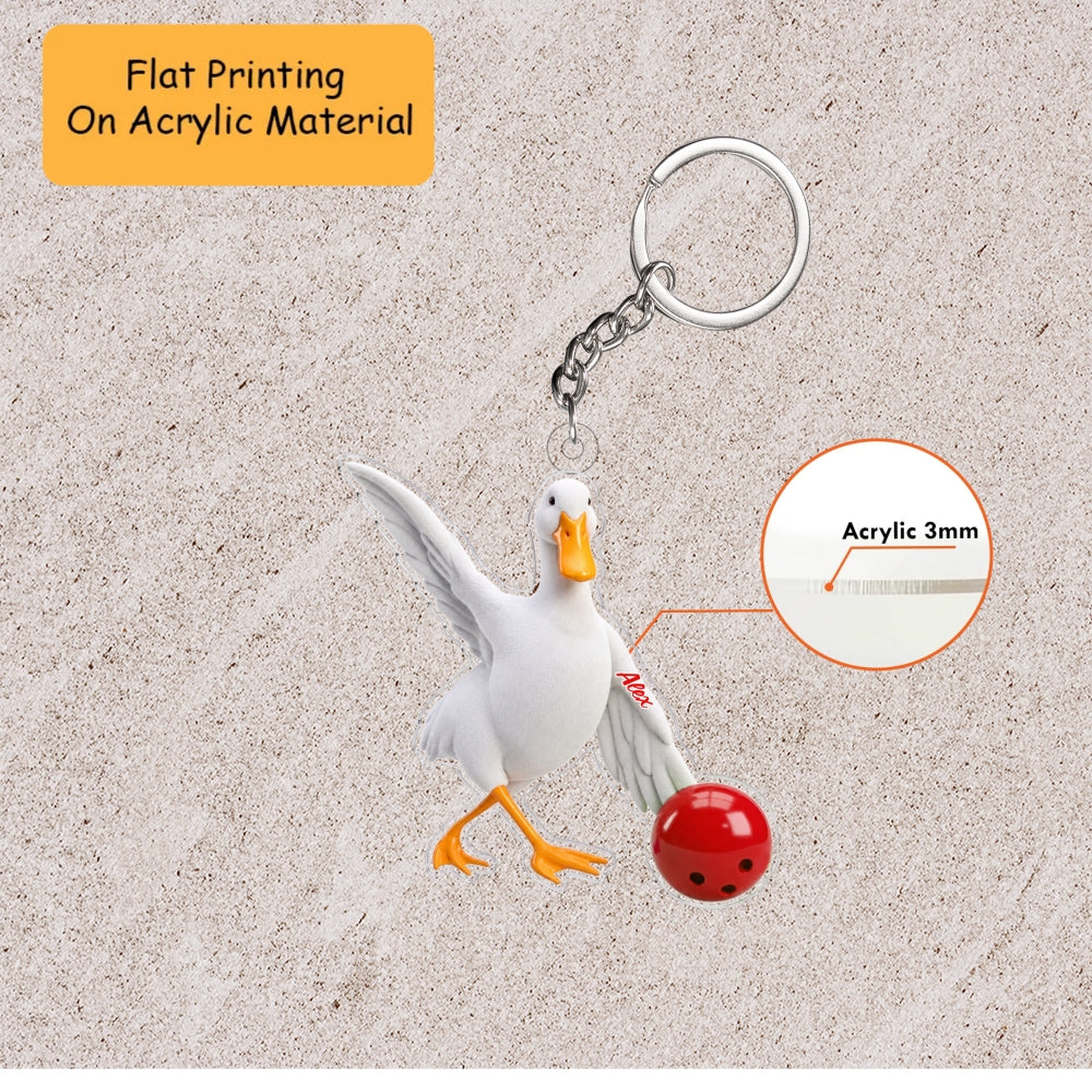 Personalized Bowling Christmas Ornament, Funny White Duck Rolling Ball, Custom Ornament Christmas Gift, Keychain Bowling, Car Ornament Bowling