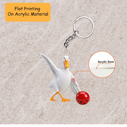 Personalized Bowling Christmas Ornament, Funny White Duck Rolling Ball, Custom Ornament Christmas Gift, Keychain Bowling, Car Ornament Bowling