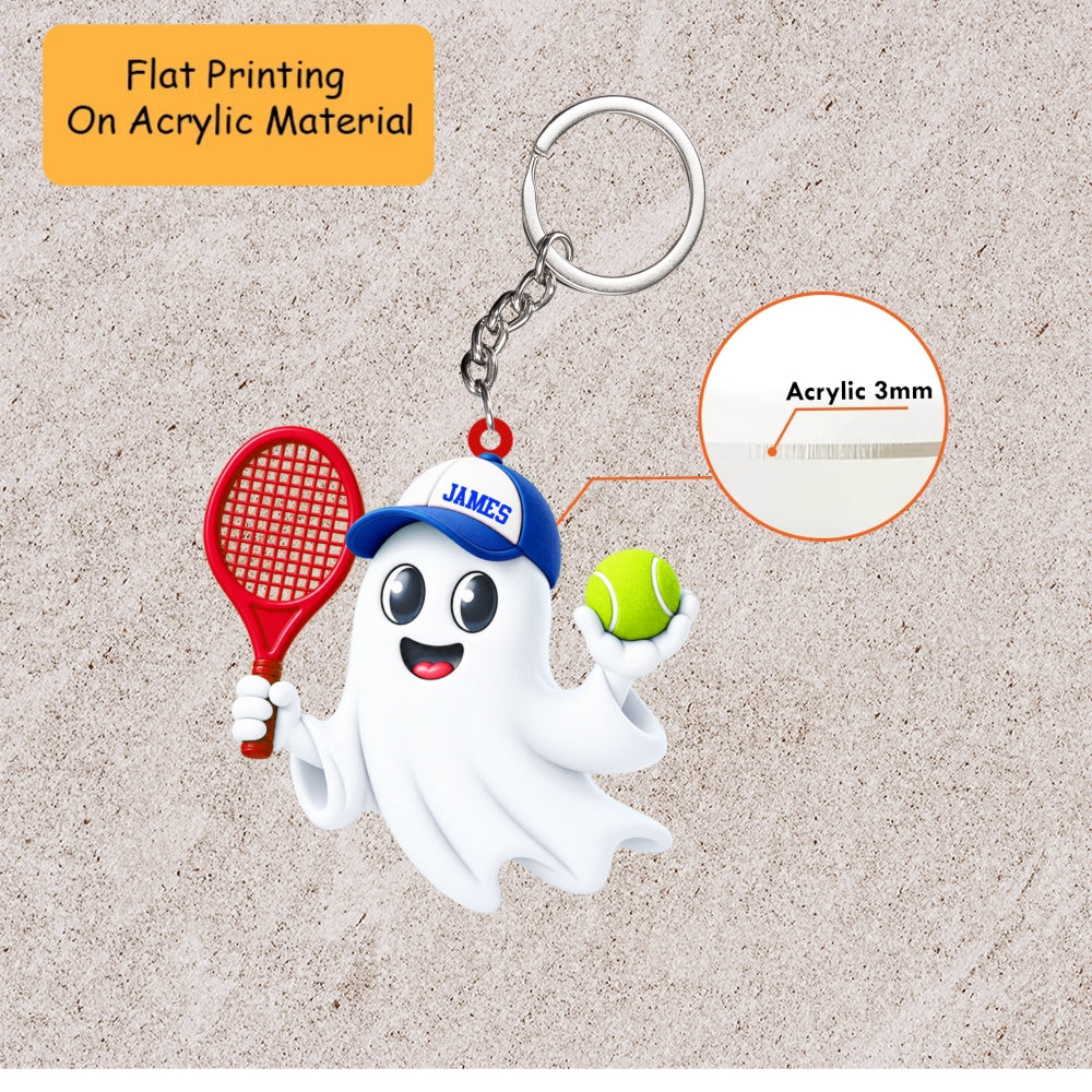Personalized Tennis Christmas Ornament, Cute Ghost Holding Racket And Ball, Custom Ornament Christmas Gift, Keychain Tennis, Car Ornament Tennis