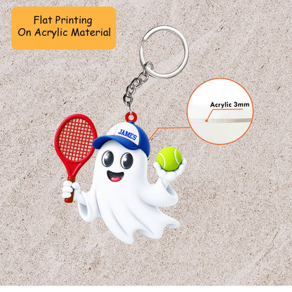 Personalized Tennis Christmas Ornament, Cute Ghost Holding Racket And Ball, Custom Ornament Christmas Gift, Keychain Tennis, Car Ornament Tennis