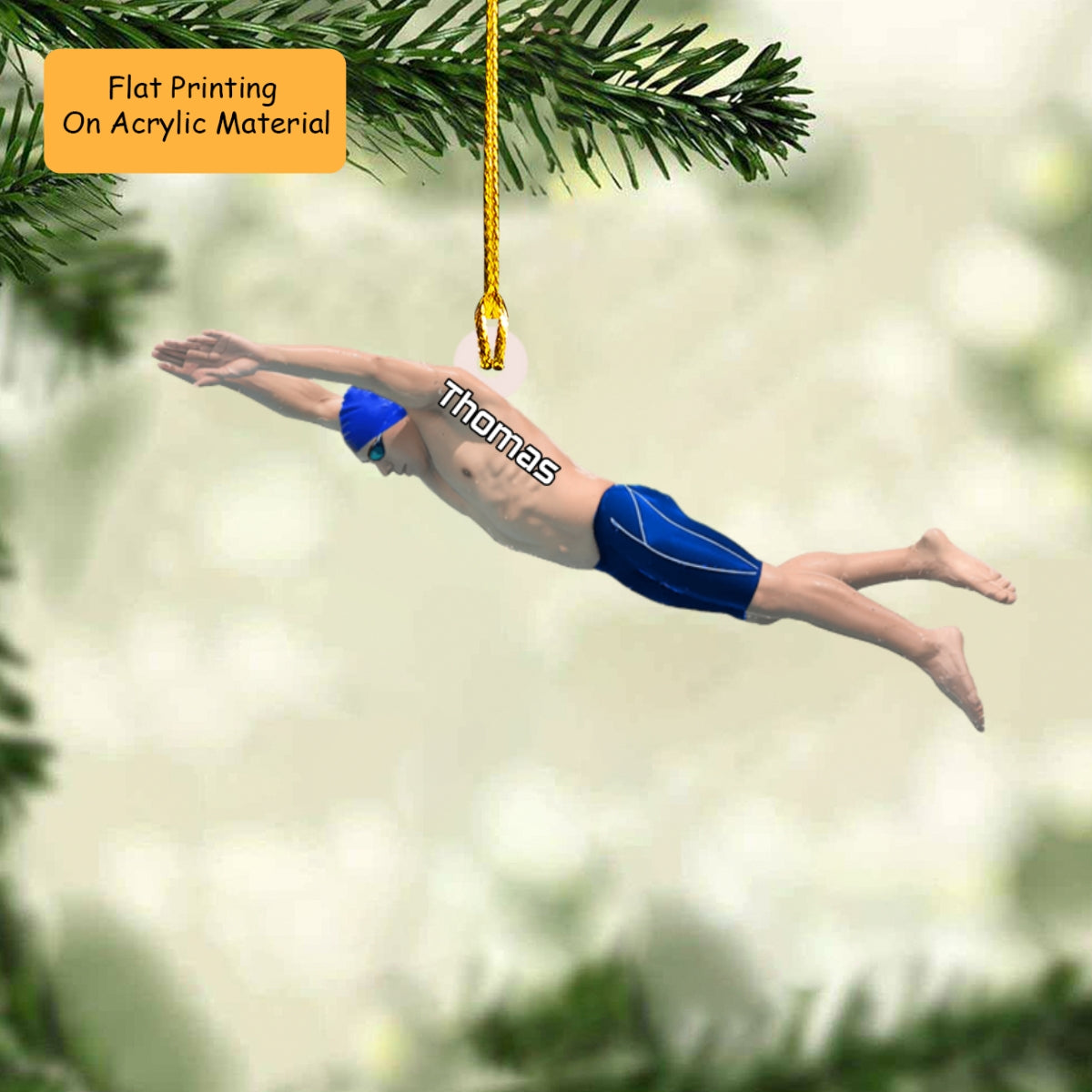 Personalized Swimmer Moment Flat Acrylic Ornament, Christmas Ornament Gifts For Son, Daughter, Grandson, Granddaughter