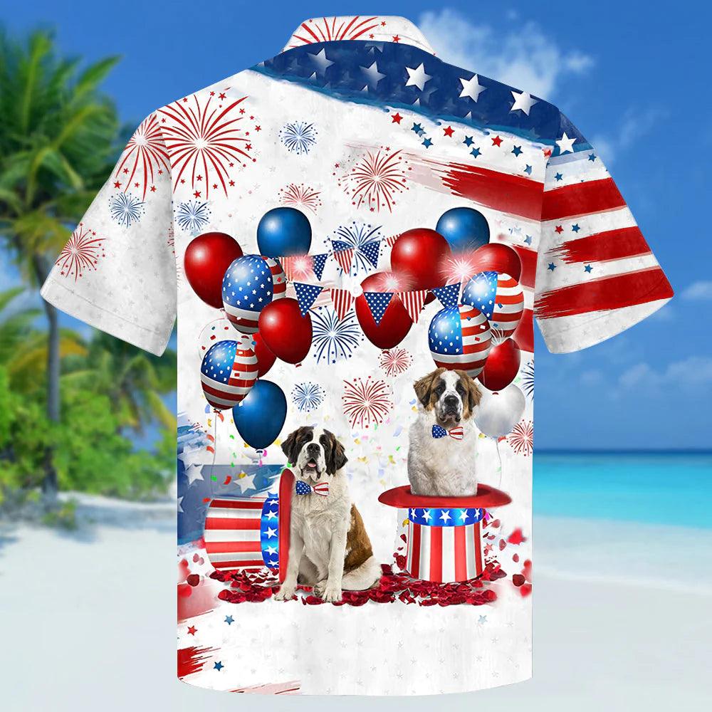 Saint Bernard Independence Day Aloha Hawaiian Shirts For Summer, Dog 4th Of July Apparel Aloha Hawaiian Shirt For Men Women, Gift For Dog Lovers - Amzanimalsgift
