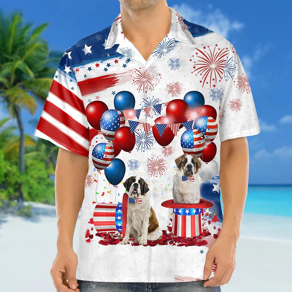 Saint Bernard Independence Day Aloha Hawaiian Shirts For Summer, Dog 4th Of July Apparel Aloha Hawaiian Shirt For Men Women, Gift For Dog Lovers - Amzanimalsgift