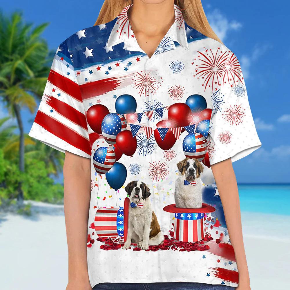 Saint Bernard Independence Day Aloha Hawaiian Shirts For Summer, Dog 4th Of July Apparel Aloha Hawaiian Shirt For Men Women, Gift For Dog Lovers - Amzanimalsgift