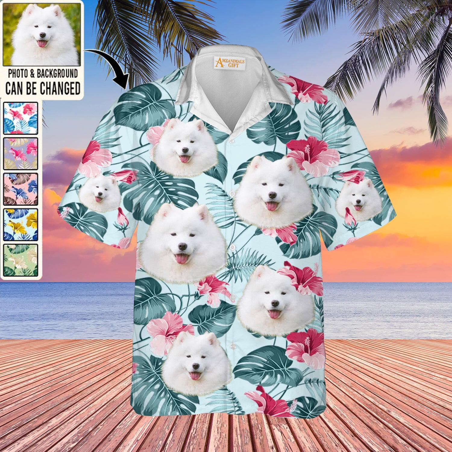 Samoyed Face Custom Aloha Hawaii Shirt - Dog Custom Photo With Tropical Pattern Personalized Hawaiian Shirt - Perfect Gift For Dog Lovers, Friend, Family - Amzanimalsgift