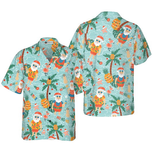 Santa Claus Hawaiian Shirt, Pineapple With Santa Claus On Sea Beach Aloha Shirt, Colorful Summer Aloha Shirt For Men Women, Gift For Friend, Team, Family - Amzanimalsgift