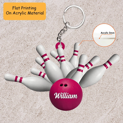 Personalized Bowling Ball Holding Pins Acrylic Ornament, Bowling Keychain, Car Ornament, Christmas Ornament Gifts