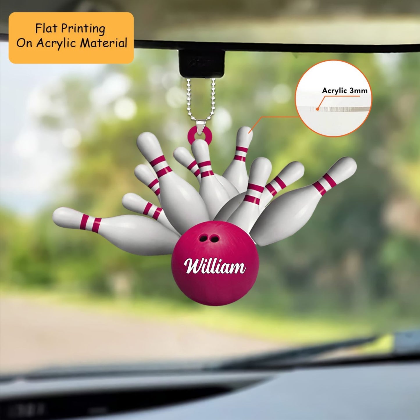 Personalized Bowling Ball Holding Pins Acrylic Ornament, Bowling Keychain, Car Ornament, Christmas Ornament Gifts