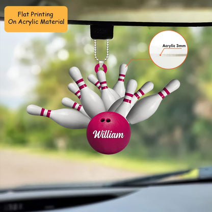Personalized Bowling Ball Holding Pins Acrylic Ornament, Bowling Keychain, Car Ornament, Christmas Ornament Gifts